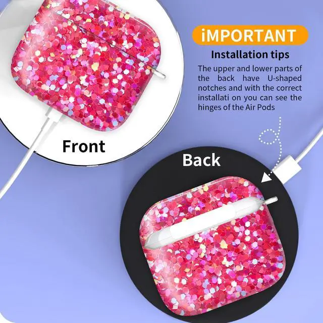 Alt view image 3 of 6 - Compatible with AirPod 4th Generation Case Cover with Keychain, Full Protective Shockproof Wireless Headphone Case for Women Men Girl (Pink)
