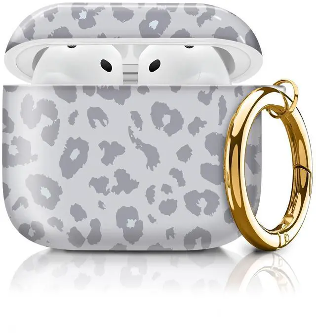 Main image of Compatible with AirPod 4th Generation Case Cover with Keychain, Full Protective Shockproof Wireless Headphone Case for Women Men Girl (White Animal Leopard)