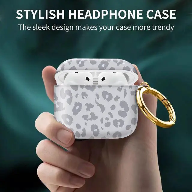 Alt view image 2 of 6 - Compatible with AirPod 4th Generation Case Cover with Keychain, Full Protective Shockproof Wireless Headphone Case for Women Men Girl (White Animal Leopard)