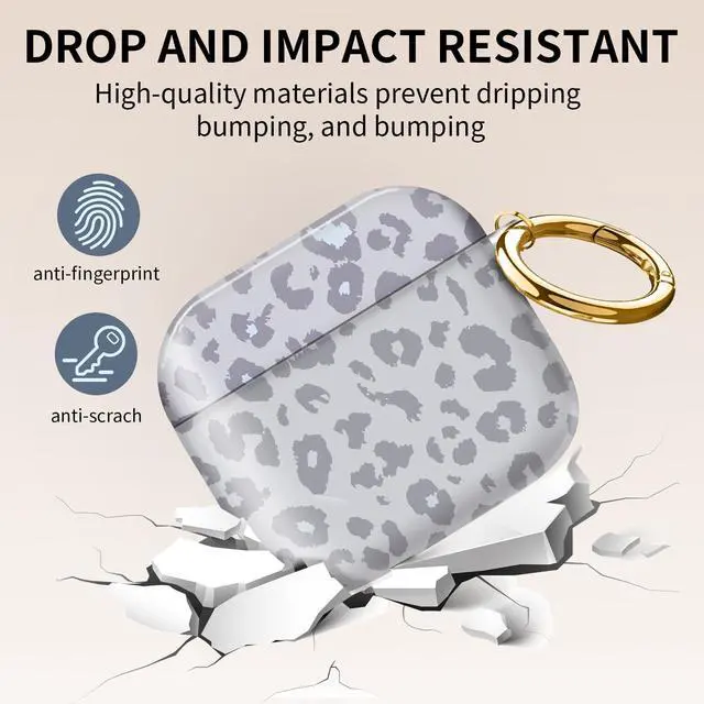 Alt view image 4 of 6 - Compatible with AirPod 4th Generation Case Cover with Keychain, Full Protective Shockproof Wireless Headphone Case for Women Men Girl (White Animal Leopard)