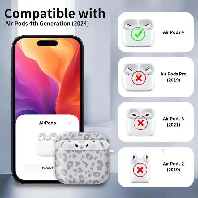 Alt view image 6 of 6 - Compatible with AirPod 4th Generation Case Cover with Keychain, Full Protective Shockproof Wireless Headphone Case for Women Men Girl (White Animal Leopard)
