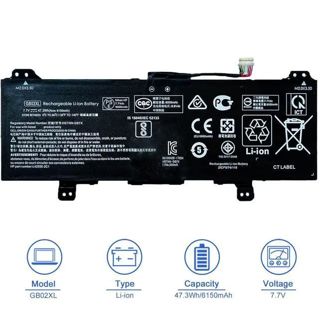Alt view image 2 of 6 - GB02XL GM02XL 47.3Wh Laptop Battery HSTNN-DB7X Compatible with HP Chromebook 14 G5 Chromebook 11 G6 EE X360 11 G1 G3 EE Chromebook X360 11 G1 Series HSTNN-UB7M L42583-005 l42583-002