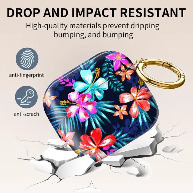 Alt view image 4 of 6 - Compatible with AirPod 4th Generation Case Cover with Keychain, Full Protective Shockproof Wireless Headphone Case for Women Men Girl (Colorful Flowers)