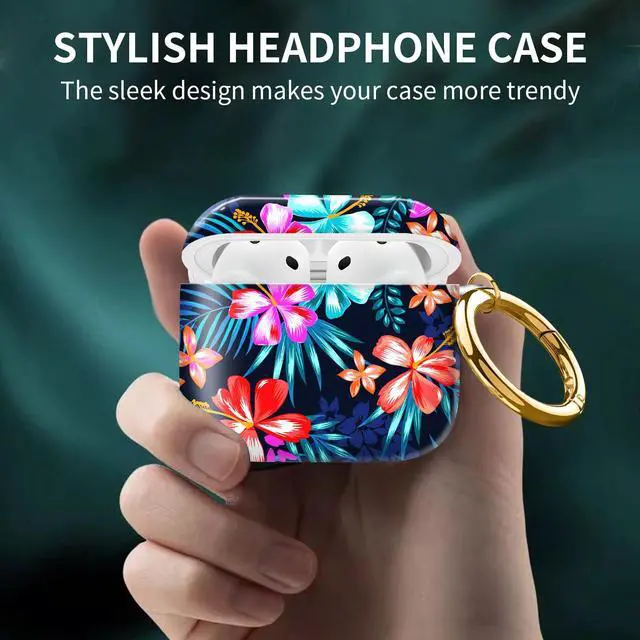 Alt view image 2 of 6 - Compatible with AirPod 4th Generation Case Cover with Keychain, Full Protective Shockproof Wireless Headphone Case for Women Men Girl (Colorful Flowers)