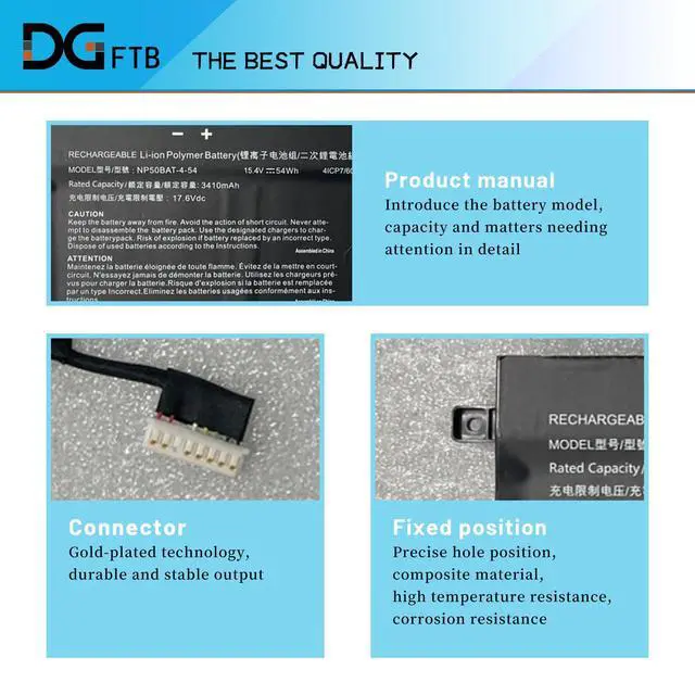 Alt view image 2 of 7 - NP50BAT-4-54 New Laptop Battery Replacement for CLEVO NP70 X17 AT22 G7 KE XMG Focus 16 X15 at 6-87-NPSKS-53G00 Series 4ICP7/60/57 (15.4V 54Wh/3510mAh)