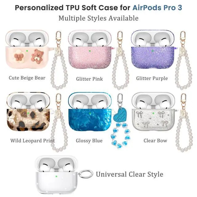 Alt view image 6 of 6 - Glitter Case for Airpods Pro 3,with Wristlet Keychain & Cleaning Kit | MagSafe Compatible | TPU Material | Sparkle | Durable | Shockproof | Glitter Pink