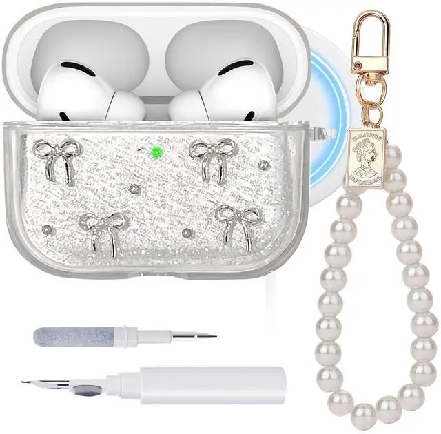 Main image of Clear Case for Airpods Pro 3,with Wristlet Keychain & Cleaning Kit | Compatible with MagSafe | TPU Material | Bow Pattern | Sparkle | Shockproof