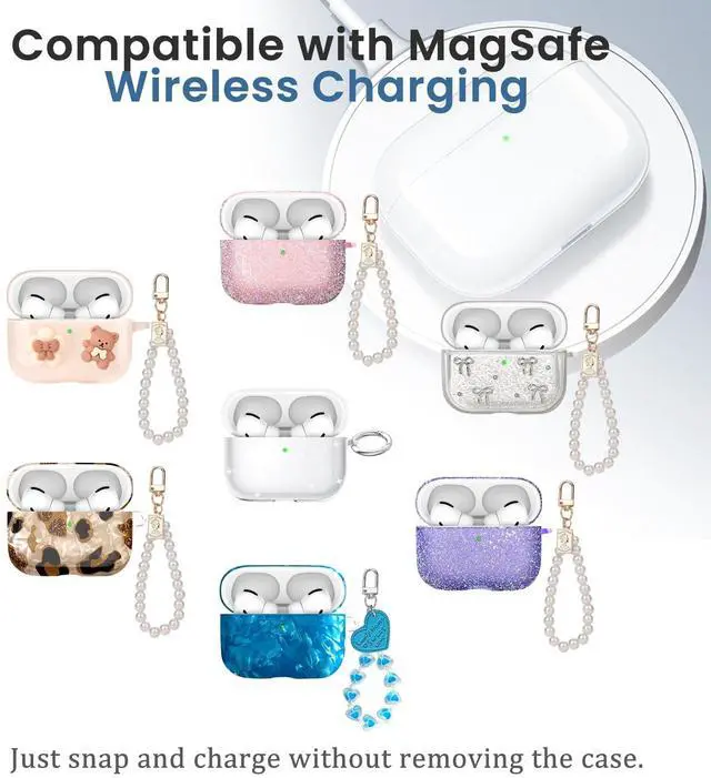 Alt view image 4 of 6 - Clear Case for Airpods Pro 3,with Wristlet Keychain & Cleaning Kit | Compatible with MagSafe | TPU Material | Bow Pattern | Sparkle | Shockproof