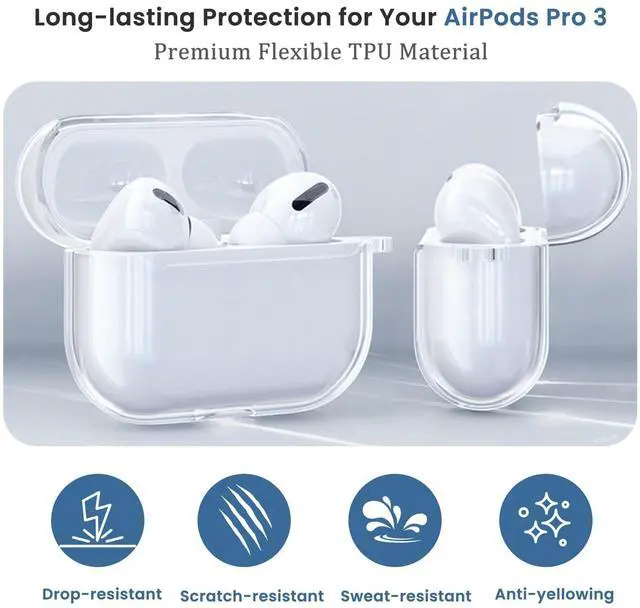 Alt view image 6 of 6 - Clear Case for Airpods Pro 3,with Wristlet Keychain & Cleaning Kit | Compatible with MagSafe | TPU Material | Bow Pattern | Sparkle | Shockproof