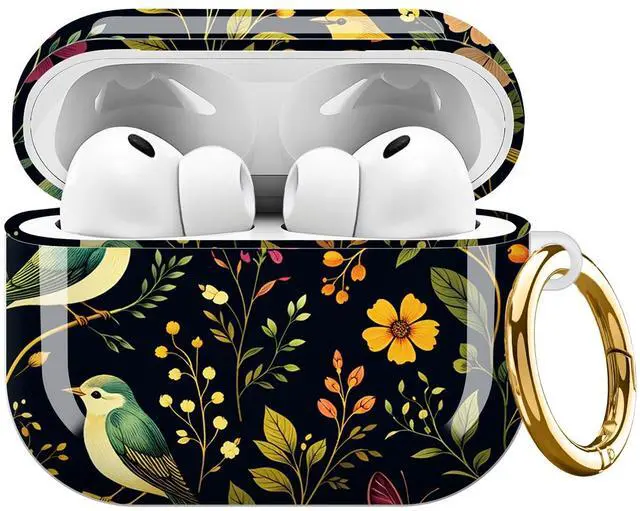 Main image of Compatible with AirPods Pro 3rd Generation Case (2025), Soft Cute TPU Drop Protective Shockproof Cover AirPods Pro 3 Case Accessories with Gold Keychain for Women Men Boho Birds Leaf
