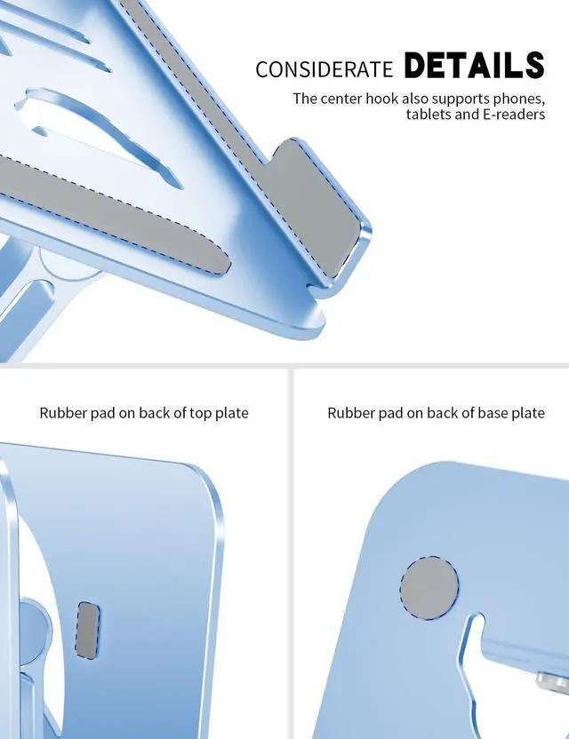 Alt view image 3 of 6 - Z-Shaped Laptop Stand for Desk Fits 10"-16" Notebook, Sky Blue | Adjustable Ergonomic Riser With Portable Folding Design for Comfortable Desk Work, Fit for MacBook, Dell, Acer and HP Laptops