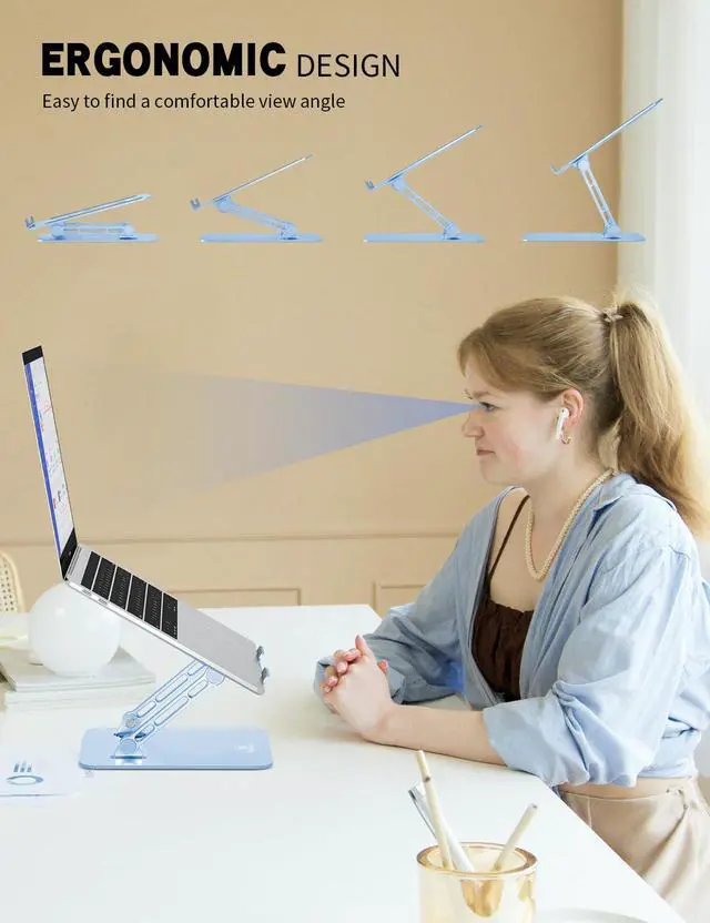 Alt view image 2 of 6 - Z-Shaped Laptop Stand for Desk Fits 10"-16" Notebook, Sky Blue | Adjustable Ergonomic Riser With Portable Folding Design for Comfortable Desk Work, Fit for MacBook, Dell, Acer and HP Laptops