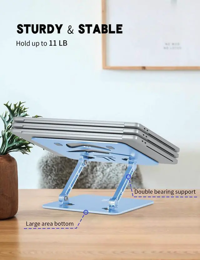 Alt view image 4 of 6 - Z-Shaped Laptop Stand for Desk Fits 10"-16" Notebook, Sky Blue | Adjustable Ergonomic Riser With Portable Folding Design for Comfortable Desk Work, Fit for MacBook, Dell, Acer and HP Laptops