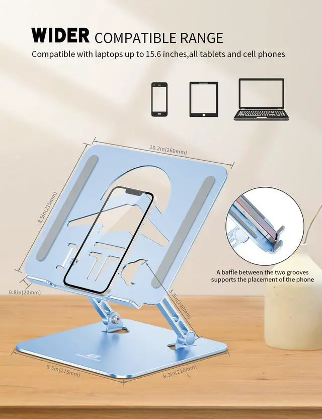 Alt view image 6 of 6 - Z-Shaped Laptop Stand for Desk Fits 10"-16" Notebook, Sky Blue | Adjustable Ergonomic Riser With Portable Folding Design for Comfortable Desk Work, Fit for MacBook, Dell, Acer and HP Laptops