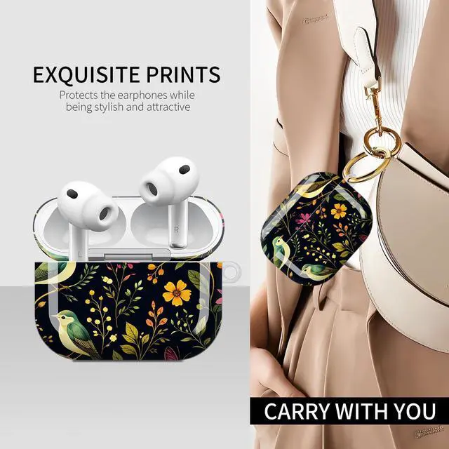 Alt view image 3 of 5 - Compatible with AirPods Pro 3rd Generation Case (2025), Soft Cute TPU Drop Protective Shockproof Cover AirPods Pro 3 Case Accessories with Gold Keychain for Women Men Boho Birds Leaf