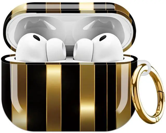 Main image of Compatible with AirPods Pro 3rd Generation Case (2025), Soft Cute TPU Drop Protective Shockproof Cover AirPods Pro 3 Case Accessories with Gold Keychain for Women Men Gold Black Line