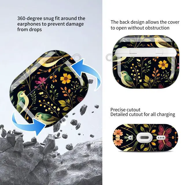 Alt view image 5 of 5 - Compatible with AirPods Pro 3rd Generation Case (2025), Soft Cute TPU Drop Protective Shockproof Cover AirPods Pro 3 Case Accessories with Gold Keychain for Women Men Boho Birds Leaf