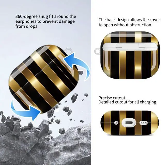 Alt view image 5 of 5 - Compatible with AirPods Pro 3rd Generation Case (2025), Soft Cute TPU Drop Protective Shockproof Cover AirPods Pro 3 Case Accessories with Gold Keychain for Women Men Gold Black Line