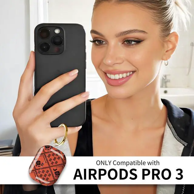 Alt view image 2 of 5 - Compatible with AirPods Pro 3rd Generation Case (2025), Soft Cute TPU Drop Protective Shockproof Cover AirPods Pro 3 Case Accessories with Gold Keychain for Women Men Cute Geometric Pattern