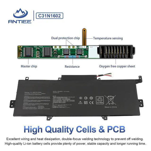 Alt view image 3 of 6 - C31N1602 57Wh Laptop Battery for Asus ZenBook U3000U UX330 Series | UX330U UX330UA UX330UA-1A UX330UA-1B UX330UA-FB018R UX330UA-1C UX330UA-FB161T Series C31N16O2 0B200-02090000 11.55V 4940mAh