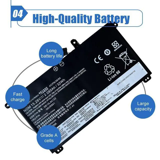 Alt view image 5 of 5 - 00UR891 01AV493 Laptop Battery Replace for Lenovo ThinkPad T570 T580 P51S P52S Series Notebook 00UR890 00UR892 SB10L84121 SB10L84122 SB10L84123 15.28v 32Wh