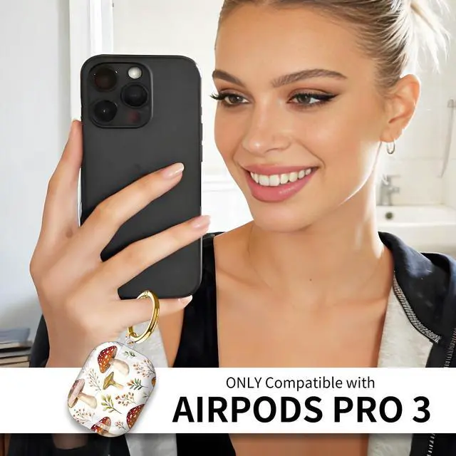 Alt view image 2 of 5 - Compatible with AirPods Pro 3rd Generation Case (2025), Soft Cute TPU Drop Protective Shockproof Cover AirPods Pro 3 Case Accessories with Gold Keychain for Women Men Cute Boho Mushroom