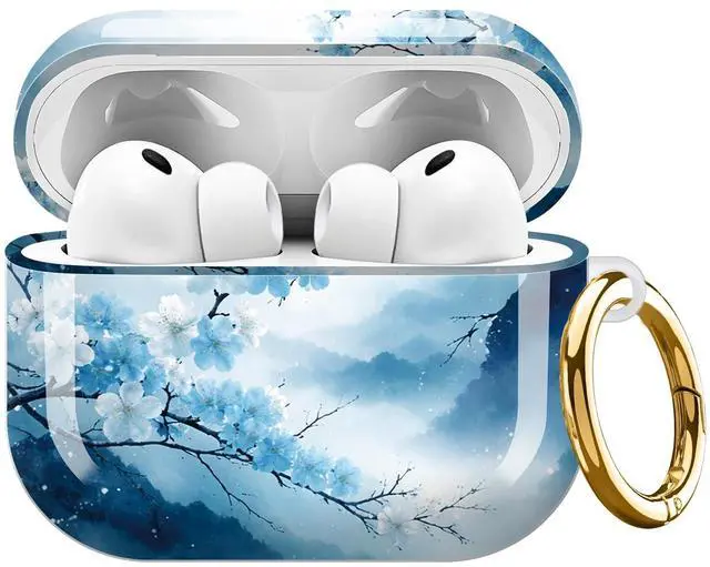 Main image of Compatible with AirPods Pro 3rd Generation Case (2025), Soft Cute TPU Drop Protective Shockproof Cover AirPods Pro 3 Case Accessories with Gold Keychain for Women Men Cute Blue Flowers