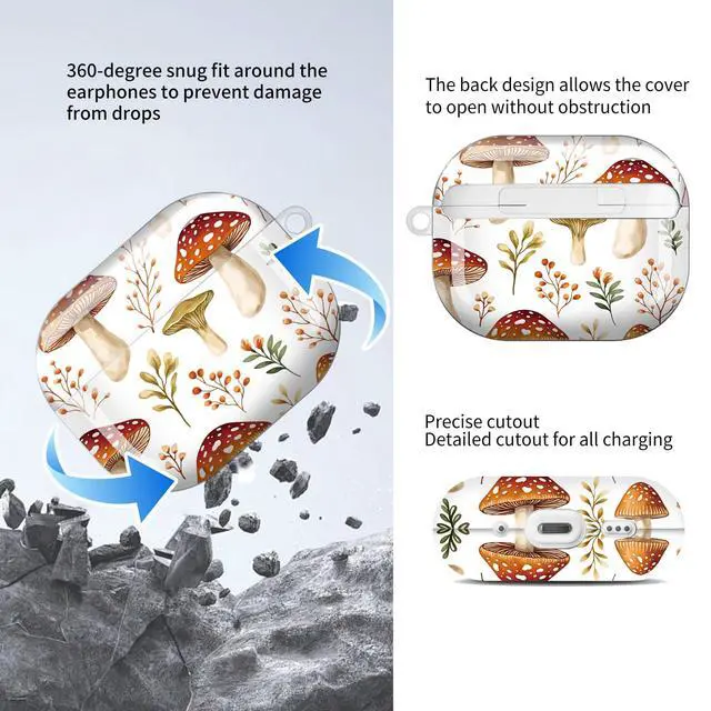 Alt view image 5 of 5 - Compatible with AirPods Pro 3rd Generation Case (2025), Soft Cute TPU Drop Protective Shockproof Cover AirPods Pro 3 Case Accessories with Gold Keychain for Women Men Cute Boho Mushroom