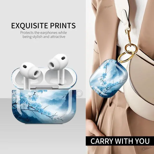 Alt view image 3 of 5 - Compatible with AirPods Pro 3rd Generation Case (2025), Soft Cute TPU Drop Protective Shockproof Cover AirPods Pro 3 Case Accessories with Gold Keychain for Women Men Cute Blue Flowers