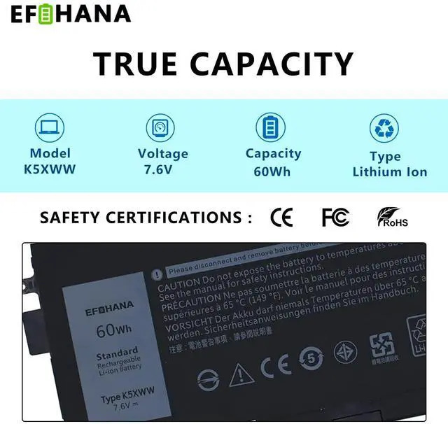 Alt view image 2 of 6 - K5XWW Battery Replacement for Dell Latitude 7389 Latitude 7390 Latitude 12 5000 5289 2-in-1 L3180 E5289 P29S001 P29S002 Series Laptop 451-BBZC 6CYH6 71TG4 725KY N18GG CFX97 7.6V 60Wh 4 Cell