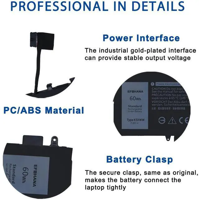 Alt view image 5 of 6 - K5XWW Battery Replacement for Dell Latitude 7389 Latitude 7390 Latitude 12 5000 5289 2-in-1 L3180 E5289 P29S001 P29S002 Series Laptop 451-BBZC 6CYH6 71TG4 725KY N18GG CFX97 7.6V 60Wh 4 Cell