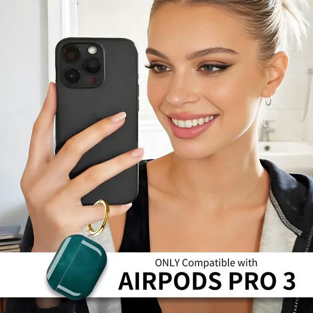 Alt view image 2 of 5 - Compatible with AirPods Pro 3rd Generation Case (2025), Soft Cute TPU Drop Protective Shockproof Cover AirPods Pro 3 Case Accessories with Gold Keychain for Women Men Luxury Black