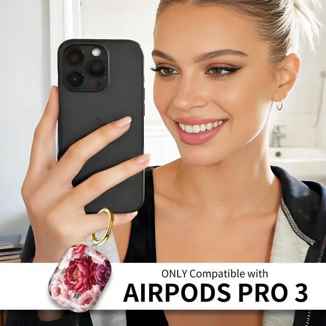 Alt view image 2 of 5 - Compatible with AirPods Pro 3rd Generation Case (2025), Soft Cute TPU Drop Protective Shockproof Cover AirPods Pro 3 Case Accessories with Gold Keychain for Women Men Cute Colorful Flowers