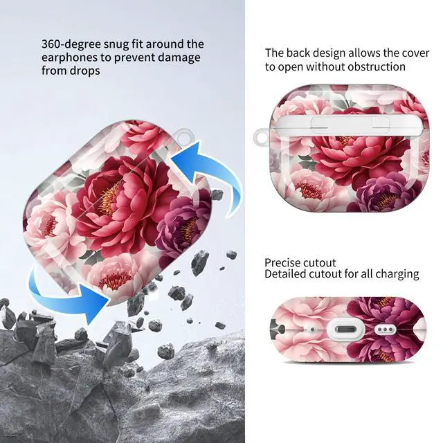 Alt view image 5 of 5 - Compatible with AirPods Pro 3rd Generation Case (2025), Soft Cute TPU Drop Protective Shockproof Cover AirPods Pro 3 Case Accessories with Gold Keychain for Women Men Cute Colorful Flowers