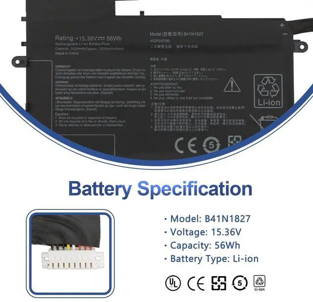 Alt view image 2 of 6 - B41N1827 Laptop Battery for Asus ZenBook Flip 15 UM562/UX562/Q507/Q526 | UX562F/FA/FAC/UG/IA/IQ,UM562IA/IQ,Q507IQ,Q526F/FA/FAC,UX562FA-AC096T/AC103T/AC113T
