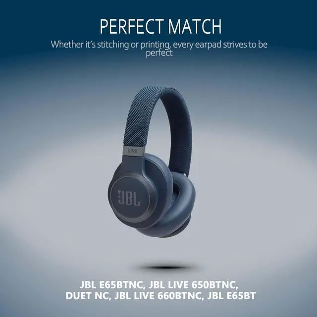 Alt view image 6 of 6 - Memory Ear Pad Replacements for JBL Live 650 BTNC & E65BTNC, Compatible with JBL E65, E65BTNC, Duet NC, Live 650BTNC, Live 660 BTNC Headphones - Blue