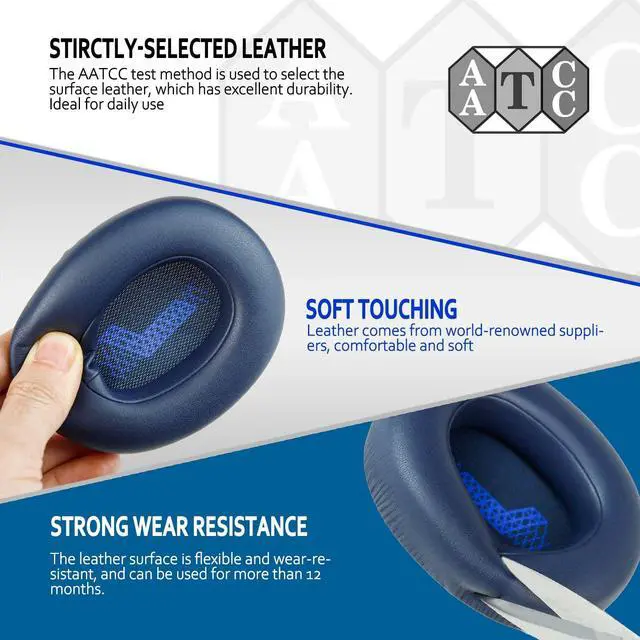 Alt view image 5 of 6 - Memory Ear Pad Replacements for JBL Live 650 BTNC & E65BTNC, Compatible with JBL E65, E65BTNC, Duet NC, Live 650BTNC, Live 660 BTNC Headphones - Blue