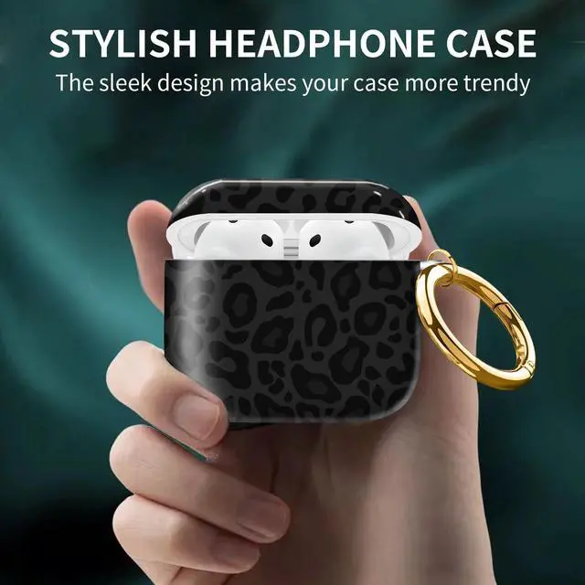 Alt view image 2 of 6 - Compatible with AirPod 4th Generation Case Cover with Keychain, Full Protective Shockproof Wireless Headphone Case for Women Men Girl (Grey and Black Leopard)