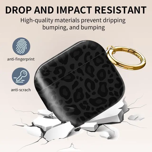 Alt view image 4 of 6 - Compatible with AirPod 4th Generation Case Cover with Keychain, Full Protective Shockproof Wireless Headphone Case for Women Men Girl (Grey and Black Leopard)