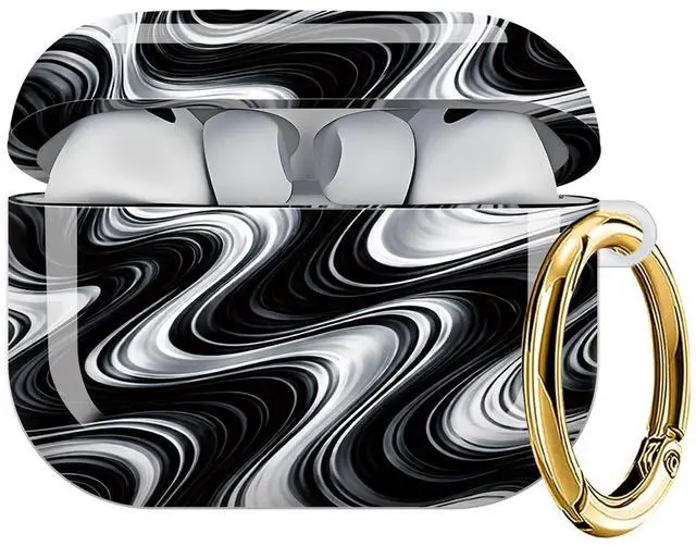 Main image of Case Compatible with AirPod Pro 3 2025, Cute Protective Cover with Keychain for AirPod Pro 3rd Generation, Full Protection Case for Women Girls(Black White Abstract)