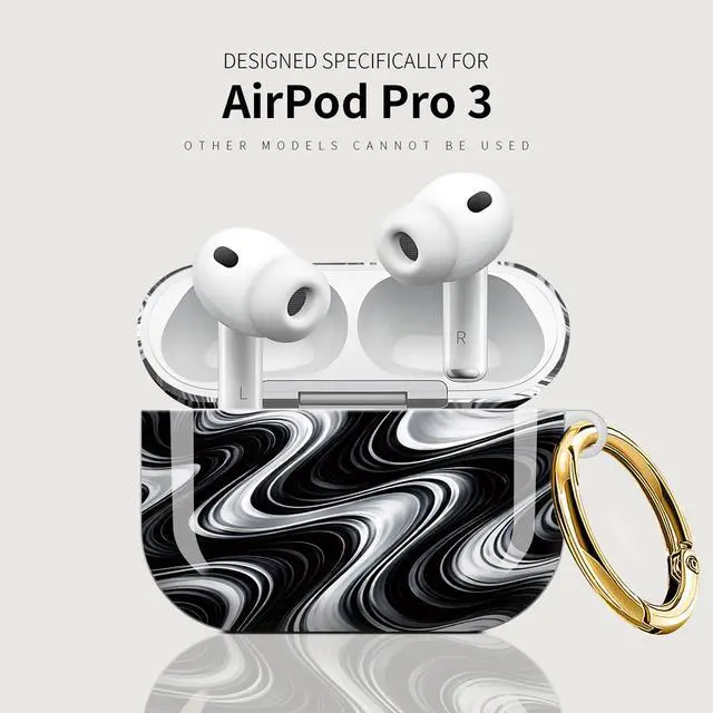 Alt view image 5 of 7 - Case Compatible with AirPod Pro 3 2025, Cute Protective Cover with Keychain for AirPod Pro 3rd Generation, Full Protection Case for Women Girls(Black White Abstract)