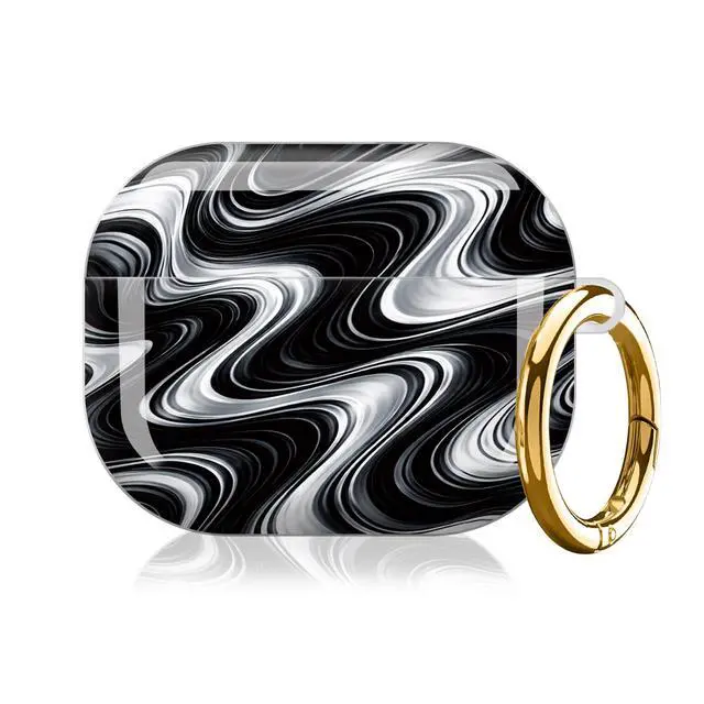 Alt view image 7 of 7 - Case Compatible with AirPod Pro 3 2025, Cute Protective Cover with Keychain for AirPod Pro 3rd Generation, Full Protection Case for Women Girls(Black White Abstract)