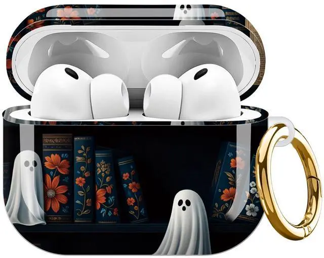 Main image of Compatible with AirPods Pro 3rd Generation Case (2025), Soft Cute TPU Drop Protective Shockproof Cover AirPods Pro 3 Case Accessories with Gold Keychain for Women Men Cute Ghost Bookshelf