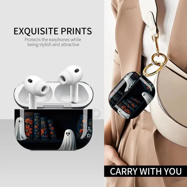 Alt view image 3 of 5 - Compatible with AirPods Pro 3rd Generation Case (2025), Soft Cute TPU Drop Protective Shockproof Cover AirPods Pro 3 Case Accessories with Gold Keychain for Women Men Cute Ghost Bookshelf