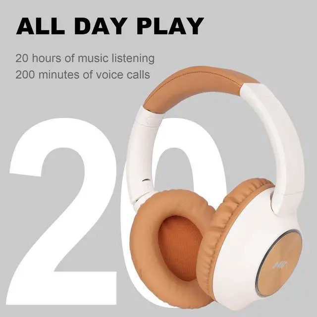 Alt view image 2 of 5 - Over Ear Wireless Bluetooth Headphones, Foldable HiFi Stereo Headphones with 20H Playtime, Bluetooth 5.3, FM/TF, LED Lights for Cellphone Home NX400, Brown