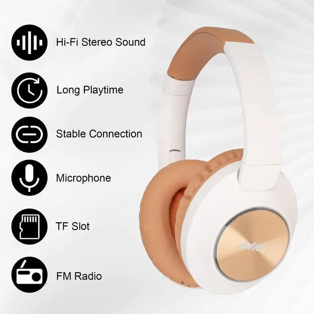Alt view image 3 of 5 - Over Ear Wireless Bluetooth Headphones, Foldable HiFi Stereo Headphones with 20H Playtime, Bluetooth 5.3, FM/TF, LED Lights for Cellphone Home NX400, Brown