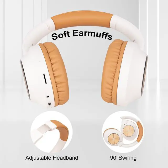 Alt view image 4 of 5 - Over Ear Wireless Bluetooth Headphones, Foldable HiFi Stereo Headphones with 20H Playtime, Bluetooth 5.3, FM/TF, LED Lights for Cellphone Home NX400, Brown