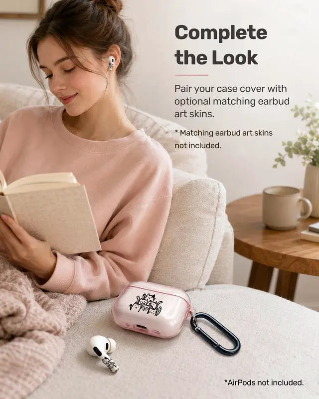 Alt view image 5 of 6 - for AirPods Pro 3 Case Cover with Art Skin, Cute TPU AirPods Case with Keychain Hook, Semi-Transparent Decorative Case for Women, Cute Cat, Clear Pink