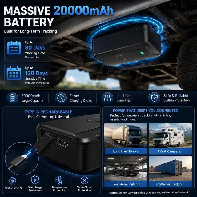 Alt view image 4 of 6 - Car GPS Tracker for Vehicles Long Battery Life 20000mAh Tracker Device Real-Time and Precise Location Tracking Device Magnetic Waterproof Multiple Alarm App iOS/Android TK918 4G