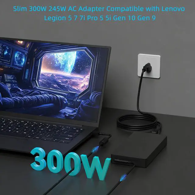 Alt view image 2 of 6 - 300W 245W AC Adapter Compatible with Lenovo Legion 5 7 7i Pro 5 5i Gen 10 Gen 9 Legion 7a 5a Gen 11 15AHP10 15IRX10 16IAX10 16IAX10H LOQ 15 17 15IRX10 17IRX10 Yoga Pro 9 Yoga AIO 7 Laptop